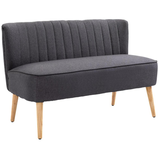 HOMCOM Modern Double Seat Sofa Loveseat Couch 2 Seater Compact Sofa Padded Linen Wood Leg