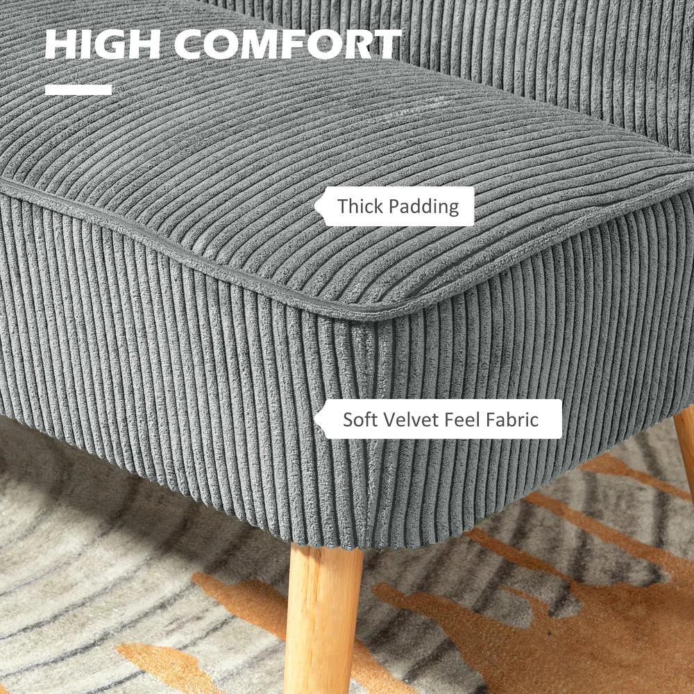 HOMCOM Modern Corduroy Double Seat Sofa w/ Wood Frame Foam Padding Soft Comfortable Compact Couch Grey Additional View 4