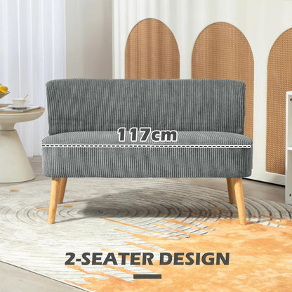 HOMCOM Modern Corduroy Double Seat Sofa w/ Wood Frame Foam Padding Soft Comfortable Compact Couch Grey Additional View 6