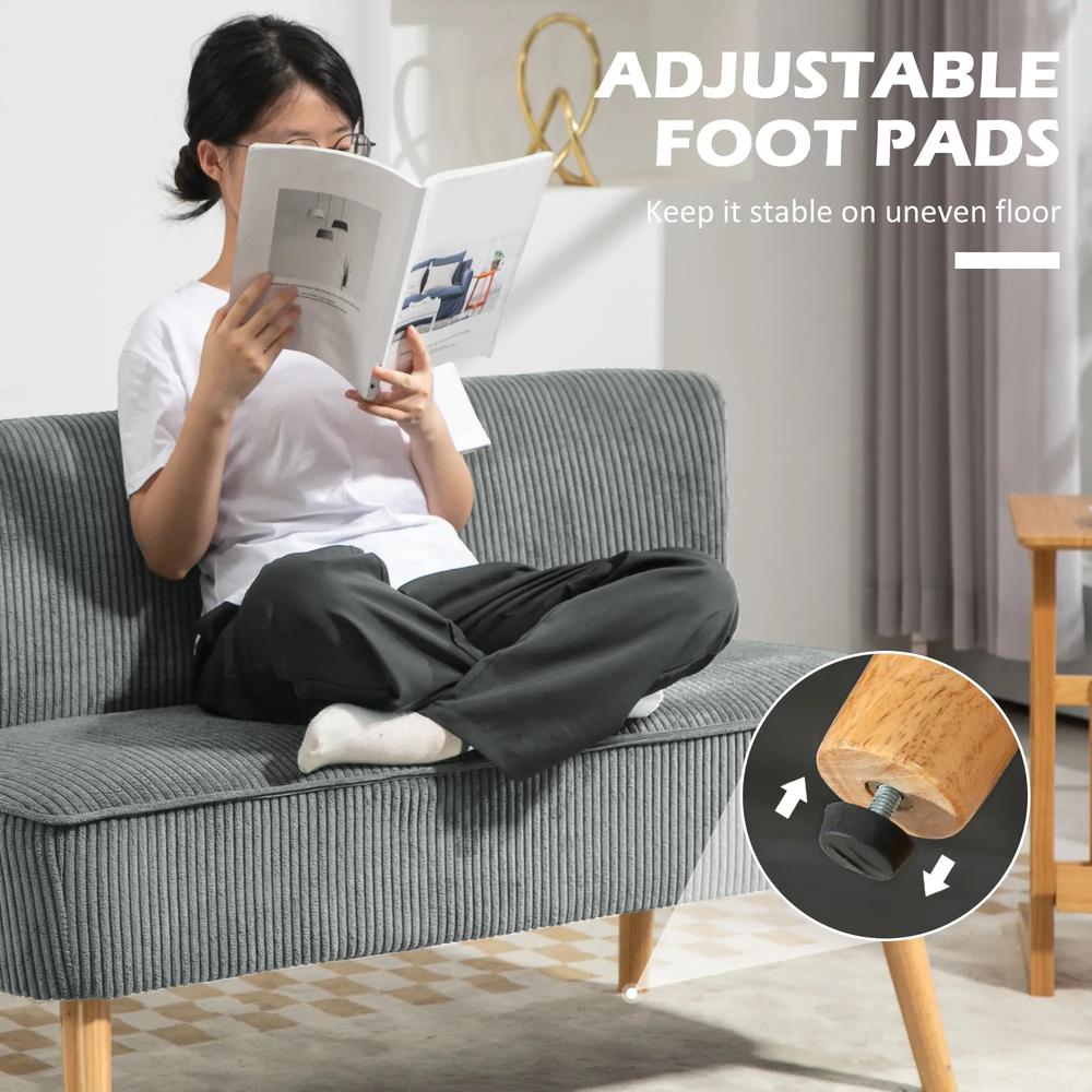 HOMCOM Modern Corduroy Double Seat Sofa w/ Wood Frame Foam Padding Soft Comfortable Compact Couch Grey Additional View 7