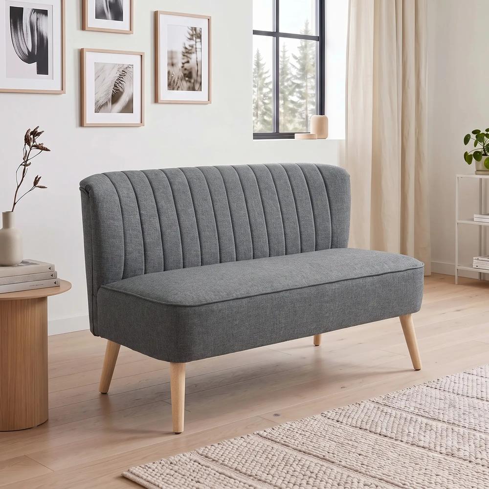 HOMCOM 2 Seater Sofa for Living Room, Modern Linen-Look Fabric Couch, Armless Loveseat Sofa Settee for Bedroom, Dark Grey Additional View 2