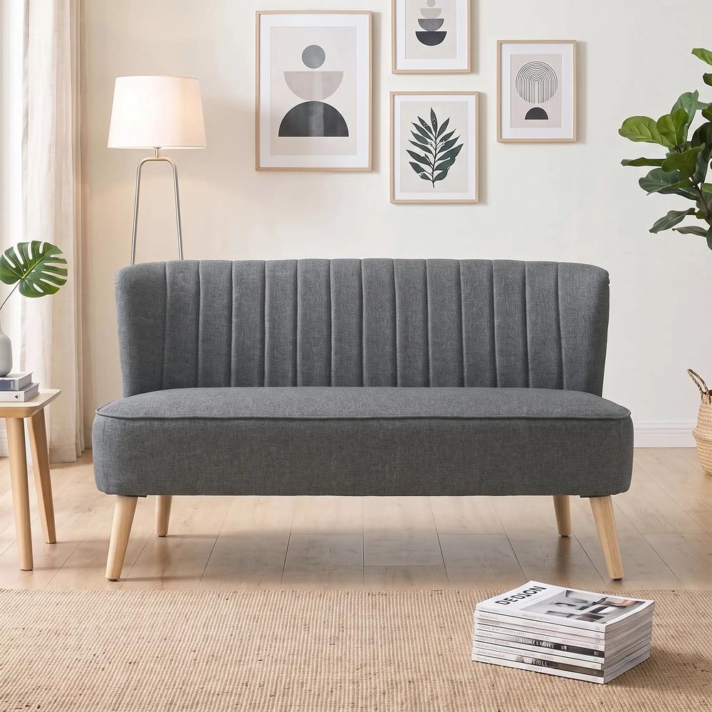 HOMCOM 2 Seater Sofa for Living Room, Modern Linen-Look Fabric Couch, Armless Loveseat Sofa Settee for Bedroom, Dark Grey Additional View 14