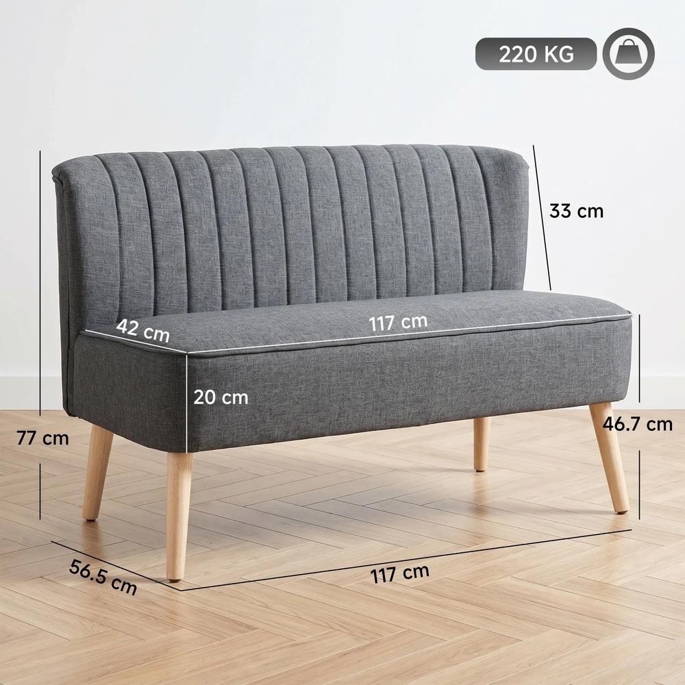 HOMCOM 2 Seater Sofa for Living Room, Modern Linen-Look Fabric Couch, Armless Loveseat Sofa Settee for Bedroom, Dark Grey Additional View 3