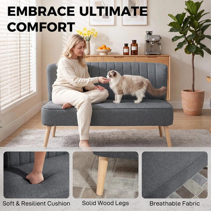 HOMCOM 2 Seater Sofa for Living Room, Modern Linen-Look Fabric Couch, Armless Loveseat Sofa Settee for Bedroom, Dark Grey Additional View 6