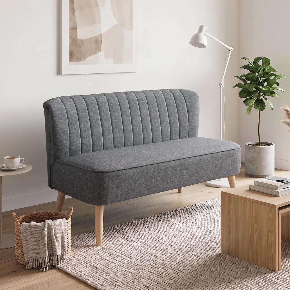 HOMCOM 2 Seater Sofa for Living Room, Modern Linen-Look Fabric Couch, Armless Loveseat Sofa Settee for Bedroom, Dark Grey Additional View 8