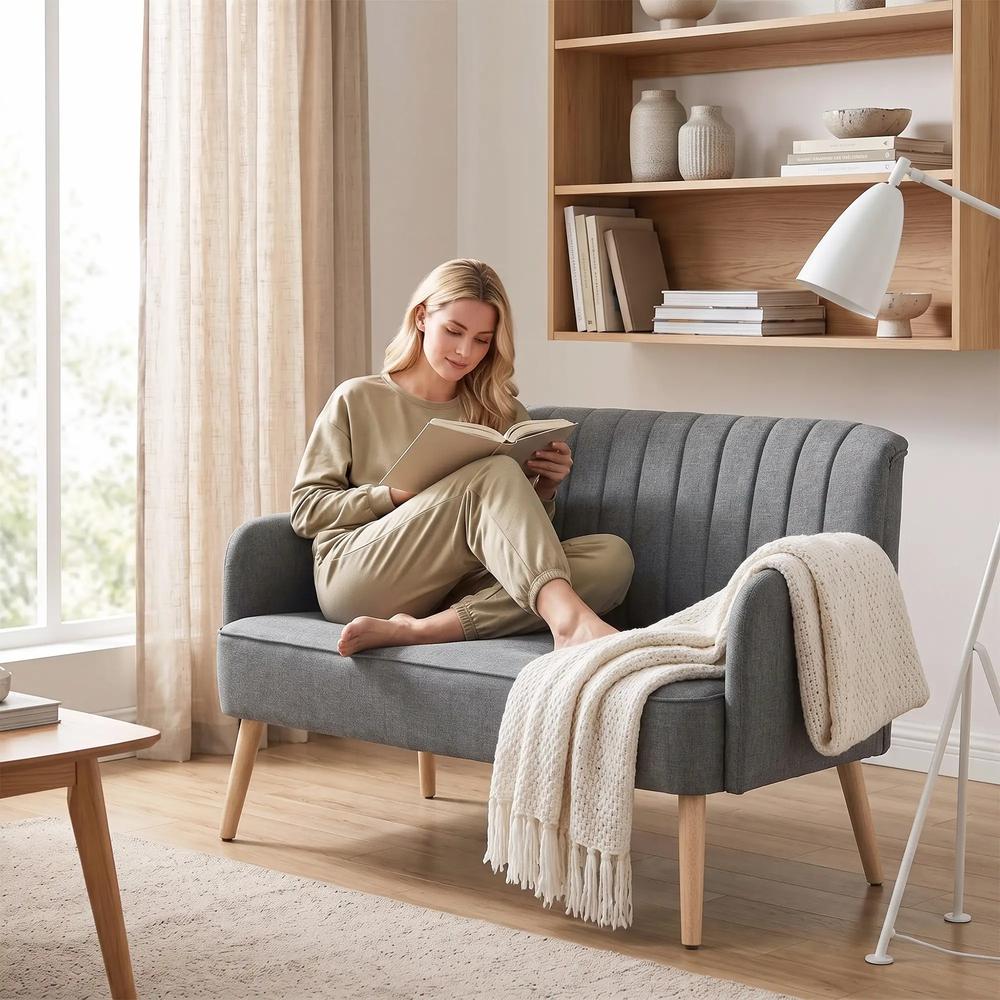 HOMCOM 2 Seater Sofa for Living Room, Modern Linen-Look Fabric Couch, Armless Loveseat Sofa Settee for Bedroom, Dark Grey Additional View 9