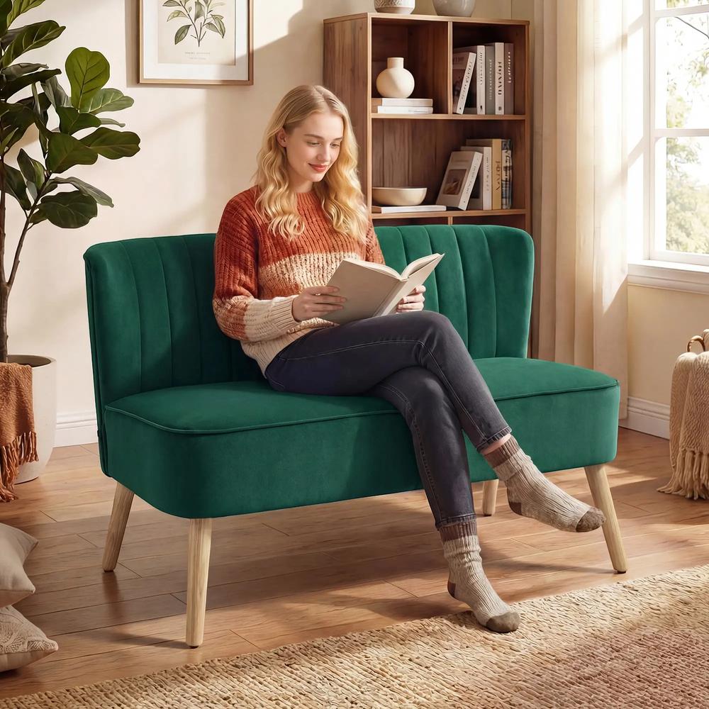 HOMCOM 117cm Loveseat Sofa Upholstered Small 2 Seater Sofa with Thick Padded Seat and Rubber Wood Legs Additional View 13