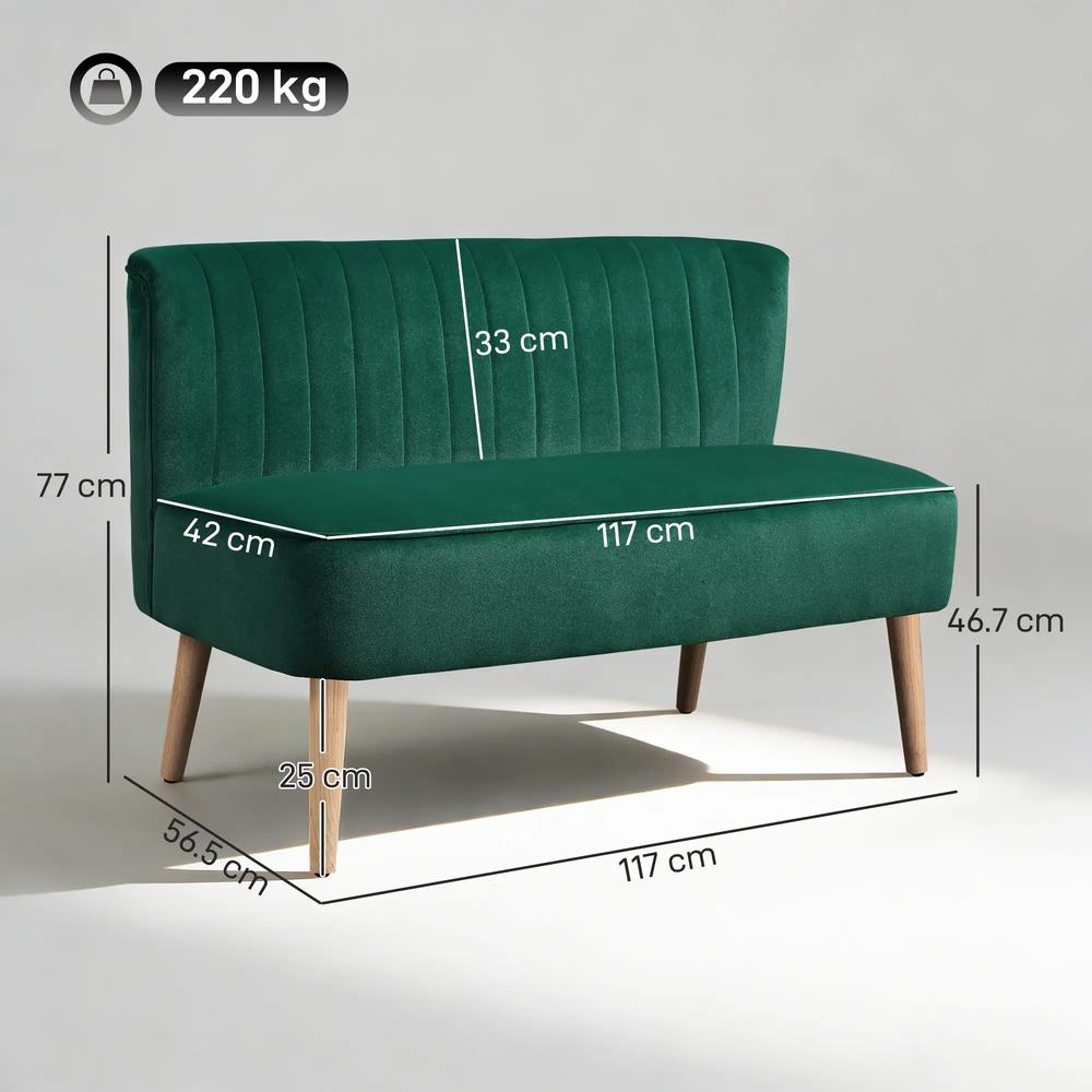 HOMCOM 117cm Loveseat Sofa Upholstered Small 2 Seater Sofa with Thick Padded Seat and Rubber Wood Legs Additional View 14