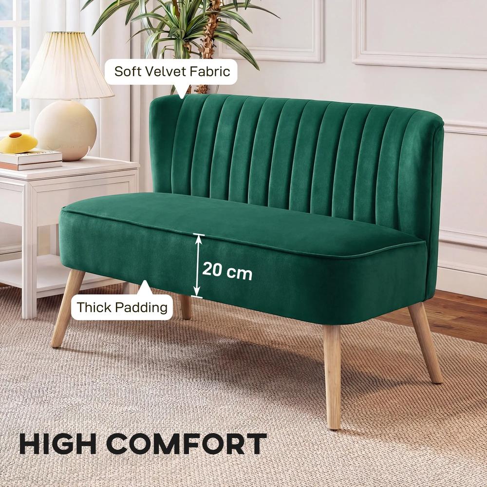 HOMCOM 117cm Loveseat Sofa Upholstered Small 2 Seater Sofa with Thick Padded Seat and Rubber Wood Legs Additional View 15