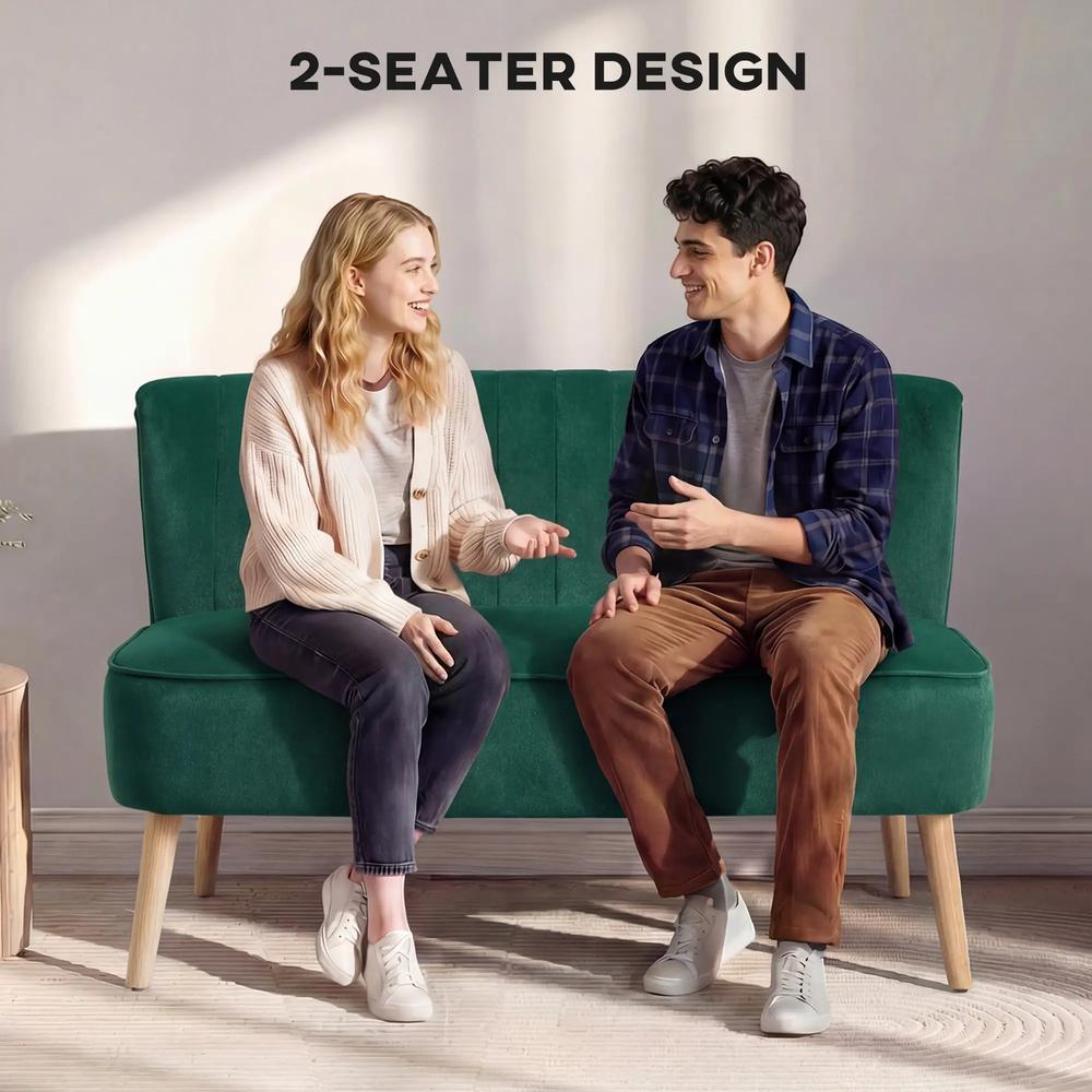 HOMCOM 117cm Loveseat Sofa Upholstered Small 2 Seater Sofa with Thick Padded Seat and Rubber Wood Legs Additional View 17