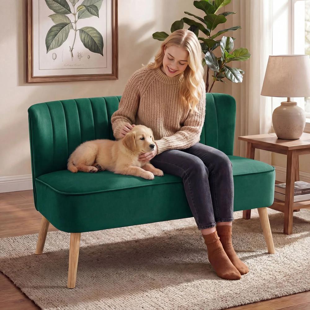 HOMCOM 117cm Loveseat Sofa Upholstered Small 2 Seater Sofa with Thick Padded Seat and Rubber Wood Legs Additional View 19