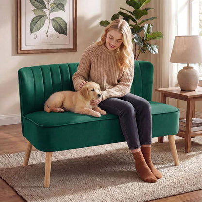 HOMCOM 117cm Loveseat Sofa Upholstered Small 2 Seater Sofa with Thick Padded Seat and Rubber Wood Legs Additional View 19