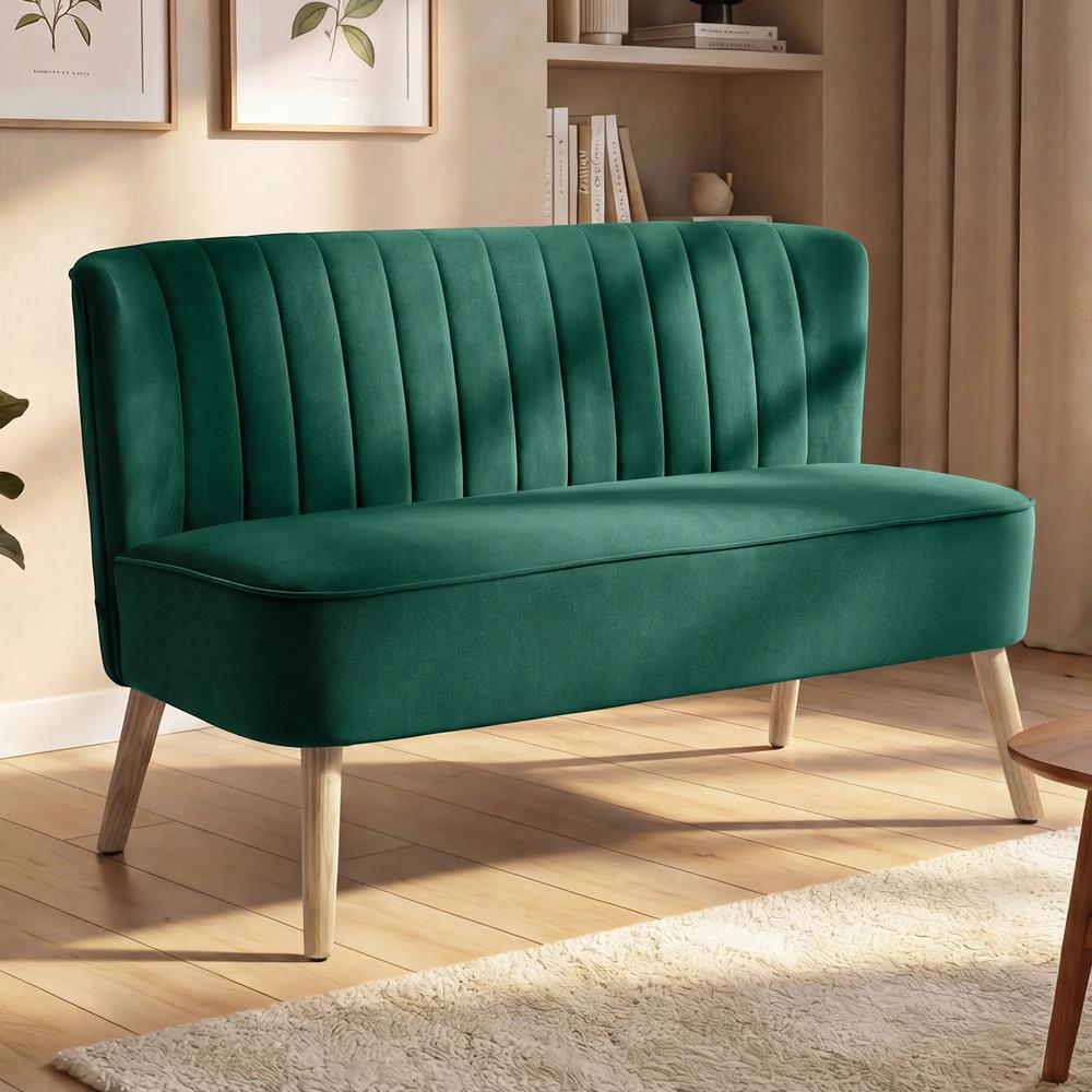 HOMCOM 117cm Loveseat Sofa Upholstered Small 2 Seater Sofa with Thick Padded Seat and Rubber Wood Legs Additional View 21