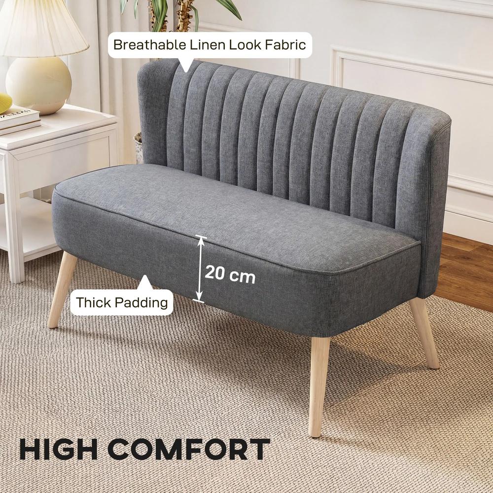 HOMCOM 117cm Loveseat Sofa Upholstered Small 2 Seater Sofa with Thick Padded Seat and Rubber Wood Legs Additional View 4