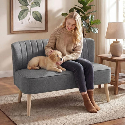 HOMCOM 117cm Loveseat Sofa Upholstered Small 2 Seater Sofa with Thick Padded Seat and Rubber Wood Legs Additional View 8