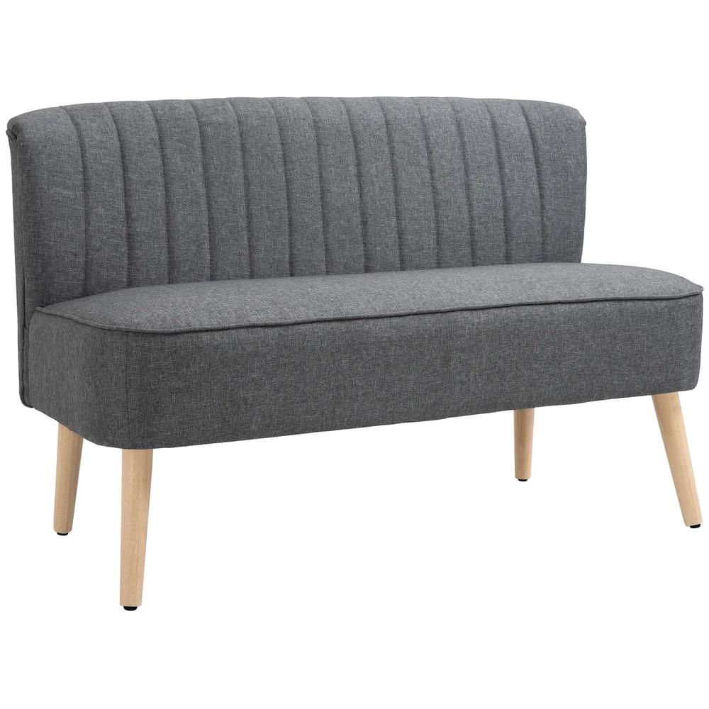 HOMCOM 117cm Loveseat Sofa Upholstered Small 2 Seater Sofa with Thick Padded Seat and Rubber Wood Legs
