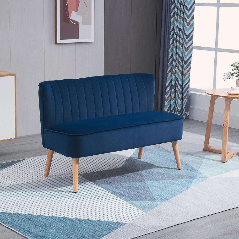 HOMCOM Modern Double Seat Sofa Foam Padding High Back Soft Comfortable Compact Couch Home Office Dark Blue Additional View 2