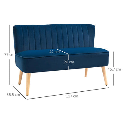 HOMCOM Modern Double Seat Sofa Foam Padding High Back Soft Comfortable Compact Couch Home Office Dark Blue Additional View 3