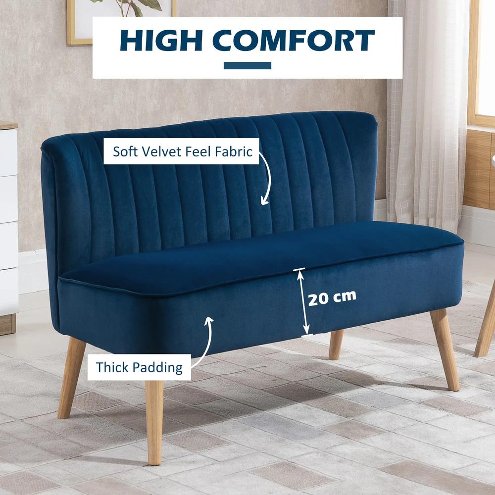HOMCOM Modern Double Seat Sofa Foam Padding High Back Soft Comfortable Compact Couch Home Office Dark Blue Additional View 4