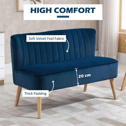 HOMCOM Modern Double Seat Sofa Foam Padding High Back Soft Comfortable Compact Couch Home Office Dark Blue Additional View 4