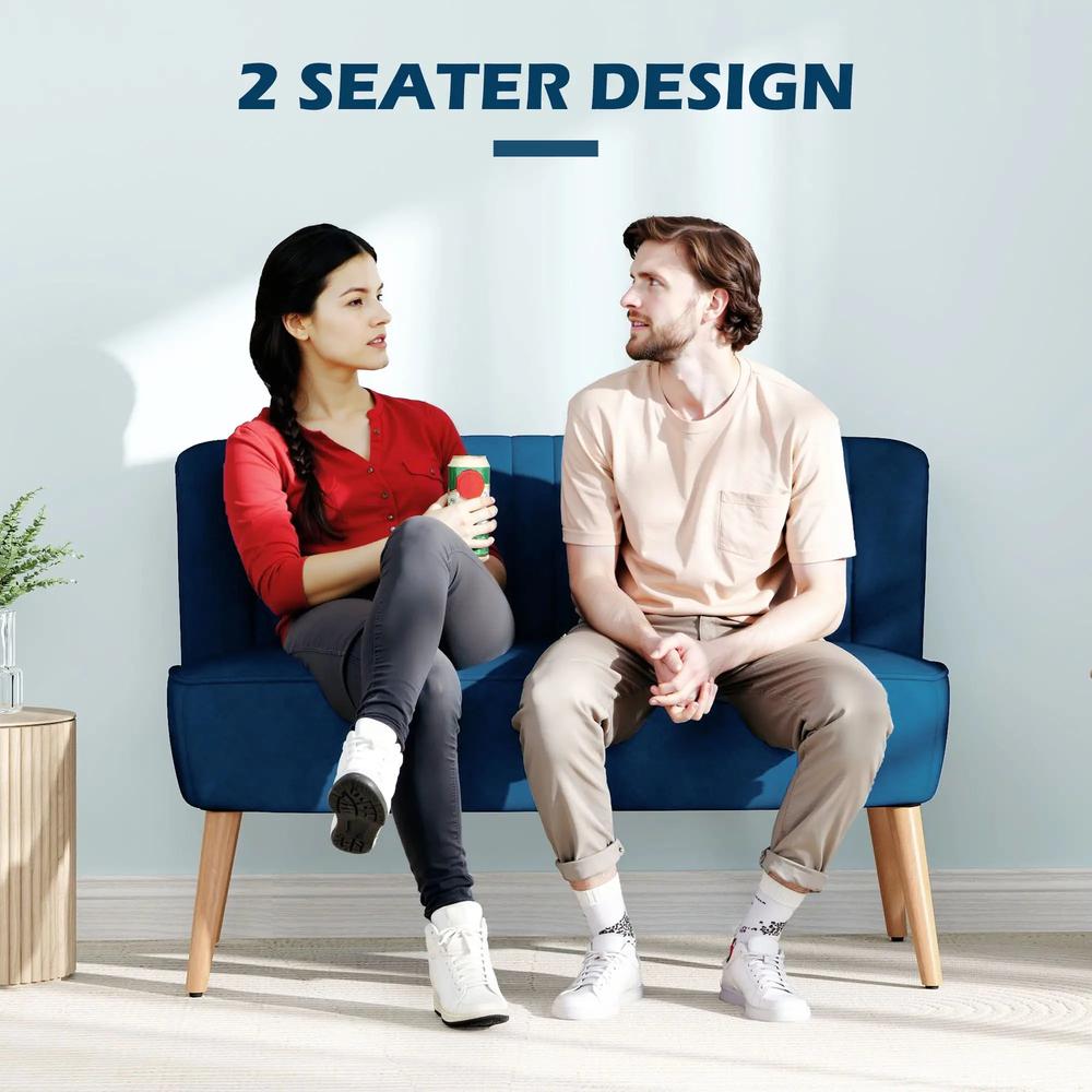 HOMCOM Modern Double Seat Sofa Foam Padding High Back Soft Comfortable Compact Couch Home Office Dark Blue Additional View 6