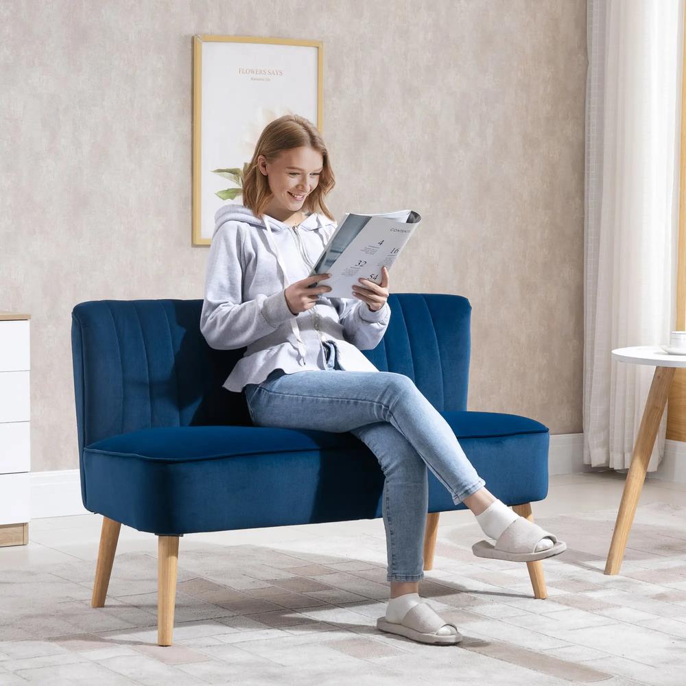 HOMCOM Modern Double Seat Sofa Foam Padding High Back Soft Comfortable Compact Couch Home Office Dark Blue Additional View 8