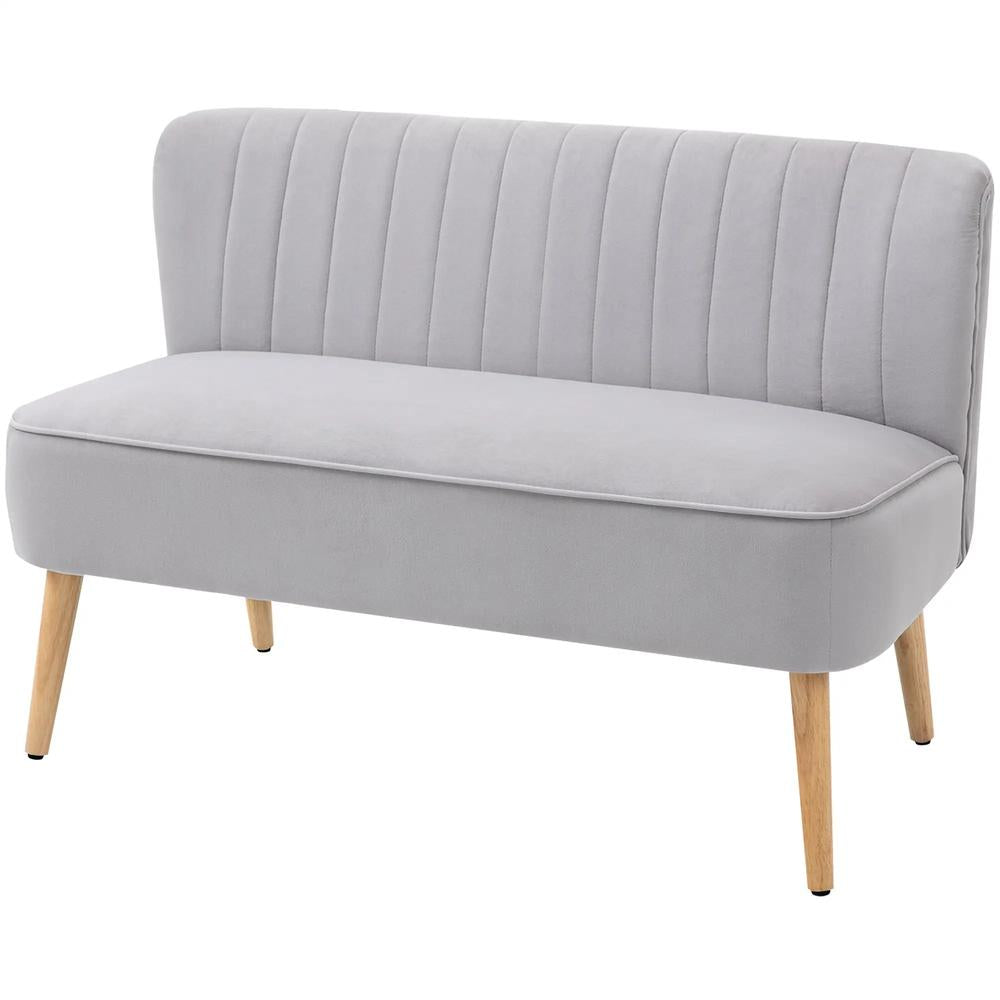 HOMCOM Modern Velvet Double Seat Sofa w/ Wood Frame Foam Padding Soft Comfortable Compact Couch Light Grey Additional View 14