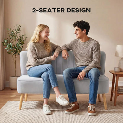 HOMCOM Modern Velvet Double Seat Sofa w/ Wood Frame Foam Padding Soft Comfortable Compact Couch Light Grey Additional View 6