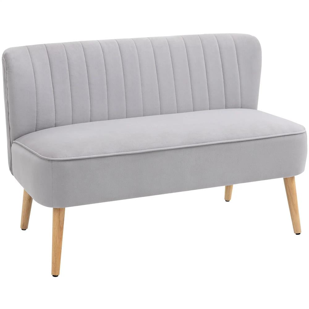 HOMCOM Modern Velvet Double Seat Sofa w/ Wood Frame Foam Padding Soft Comfortable Compact Couch Light Grey