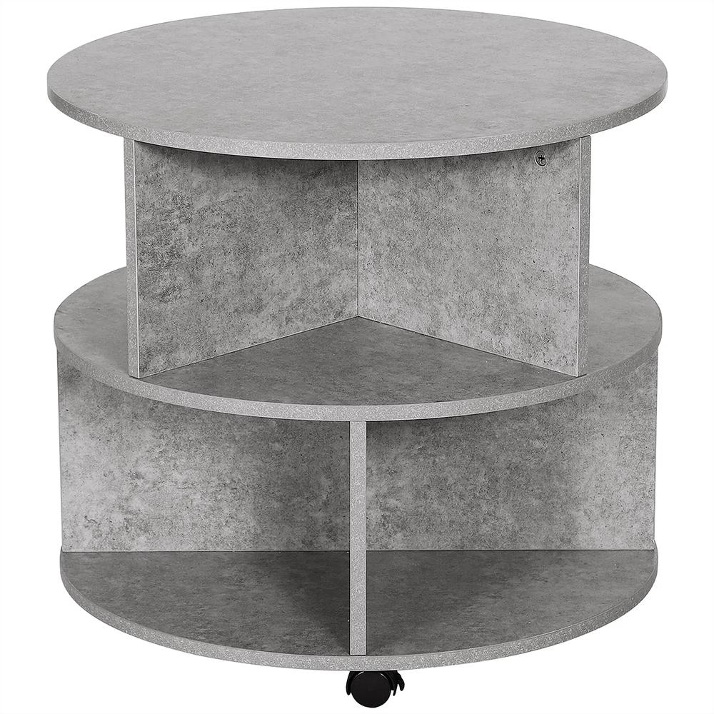 HOMCOM Round Coffee Table with Wheels, 3-Tier Rolling Side Table for Living Room with Divided Shelves, Cement Colour Additional View 10