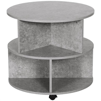 HOMCOM Round Coffee Table with Wheels, 3-Tier Rolling Side Table for Living Room with Divided Shelves, Cement Colour Additional View 10