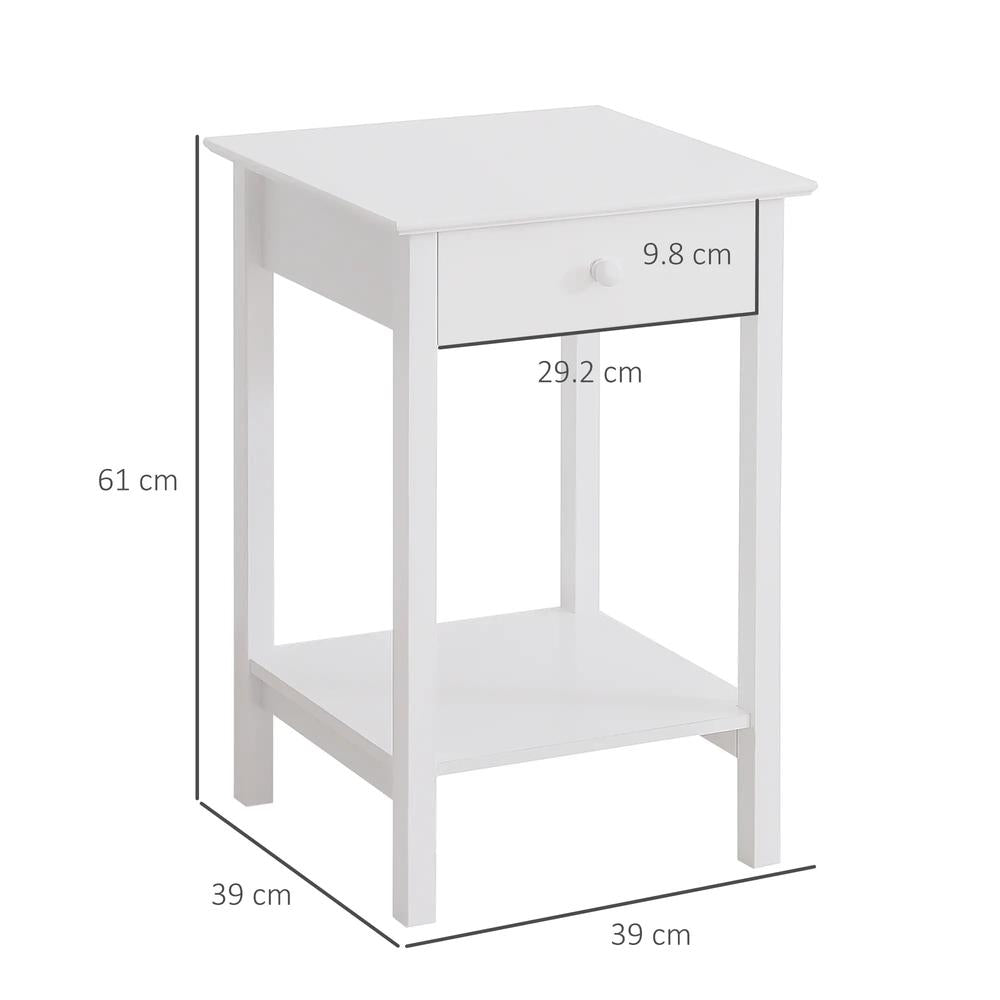 HOMCOM White Bedside Table, Wooden Side Table, Nightstand, Bedside Cabinet with Drawer and Storage Shelf for Bedroom and Living Room Additional View 3