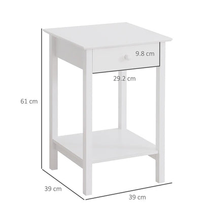 HOMCOM White Bedside Table, Wooden Side Table, Nightstand, Bedside Cabinet with Drawer and Storage Shelf for Bedroom and Living Room Additional View 3