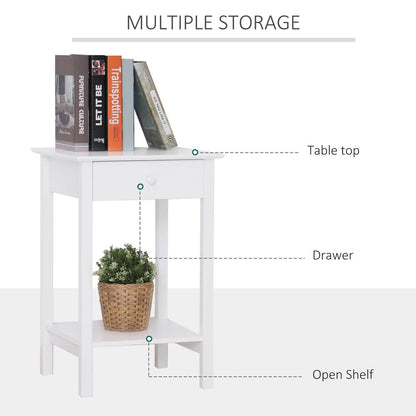 HOMCOM White Bedside Table, Wooden Side Table, Nightstand, Bedside Cabinet with Drawer and Storage Shelf for Bedroom and Living Room Additional View 4