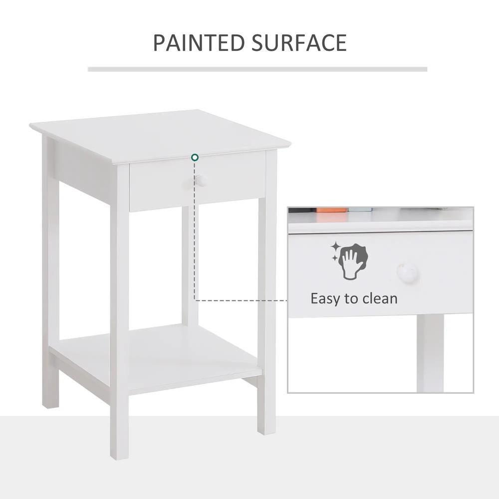 HOMCOM White Bedside Table, Wooden Side Table, Nightstand, Bedside Cabinet with Drawer and Storage Shelf for Bedroom and Living Room Additional View 5
