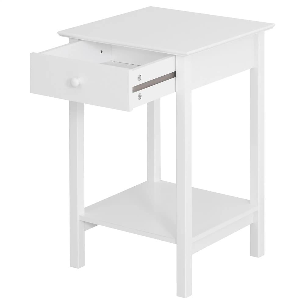 HOMCOM White Bedside Table, Wooden Side Table, Nightstand, Bedside Cabinet with Drawer and Storage Shelf for Bedroom and Living Room Additional View 6