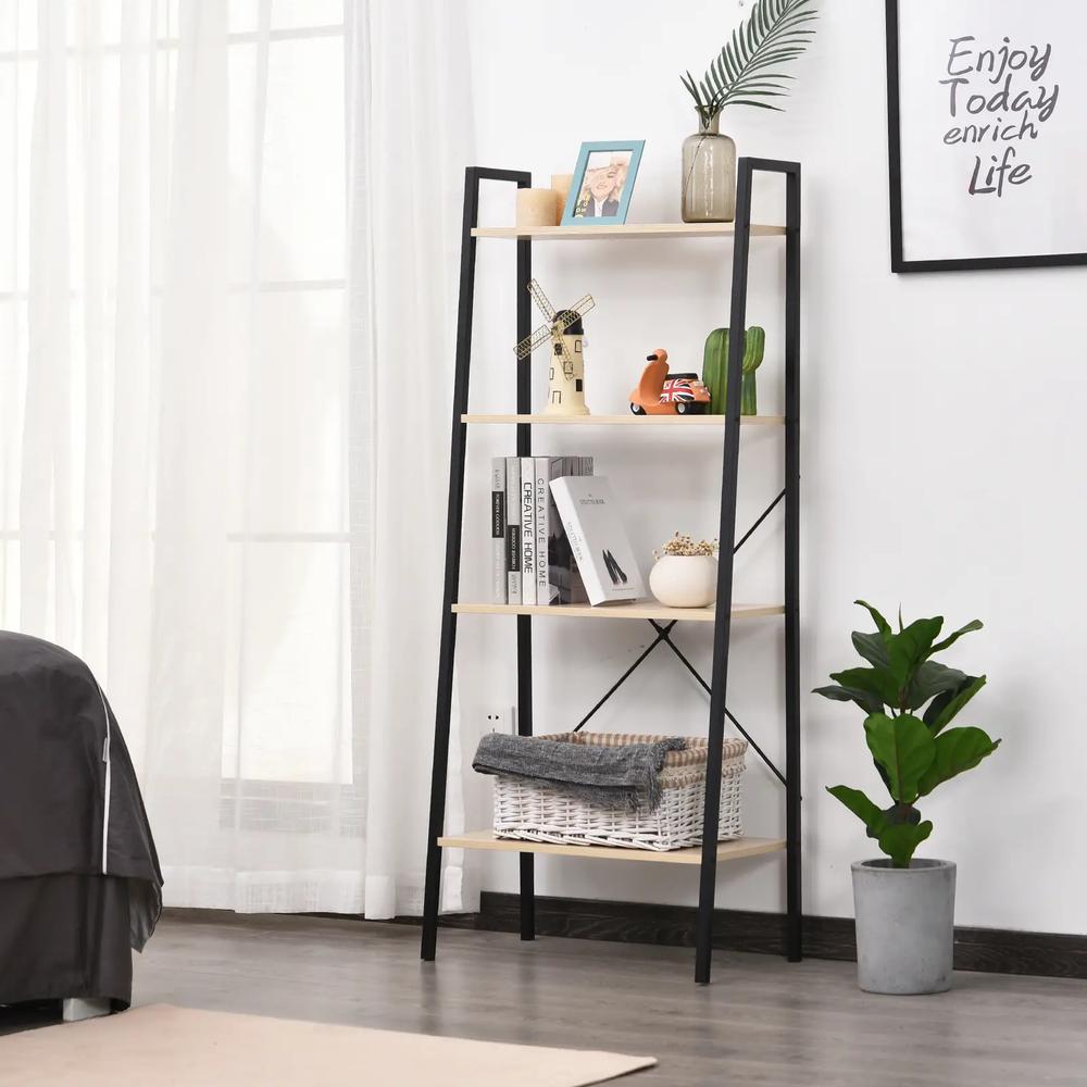 HOMCOM Ladder Shelf, Bookshelf, 4-Tier Industrial Storage Rack for Living Room, Bedroom, Kitchen Additional View 12