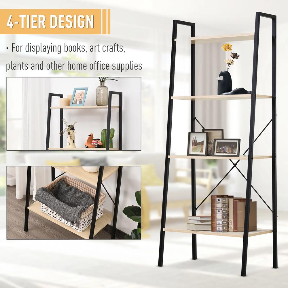 HOMCOM Ladder Shelf, Bookshelf, 4-Tier Industrial Storage Rack for Living Room, Bedroom, Kitchen Additional View 14