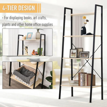 HOMCOM Ladder Shelf, Bookshelf, 4-Tier Industrial Storage Rack for Living Room, Bedroom, Kitchen Additional View 14