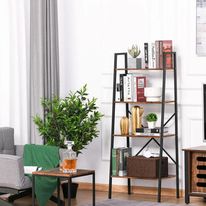 HOMCOM Ladder Shelf, Bookshelf, 4-Tier Industrial Storage Rack for Living Room, Bedroom, Kitchen Additional View 2