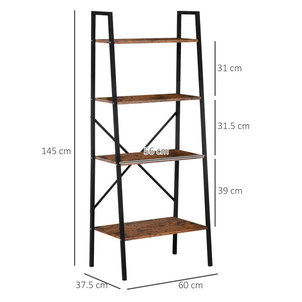 HOMCOM Ladder Shelf, Bookshelf, 4-Tier Industrial Storage Rack for Living Room, Bedroom, Kitchen Additional View 3