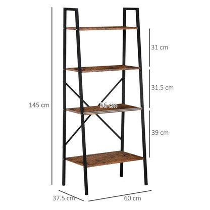 HOMCOM Ladder Shelf, Bookshelf, 4-Tier Industrial Storage Rack for Living Room, Bedroom, Kitchen Additional View 3
