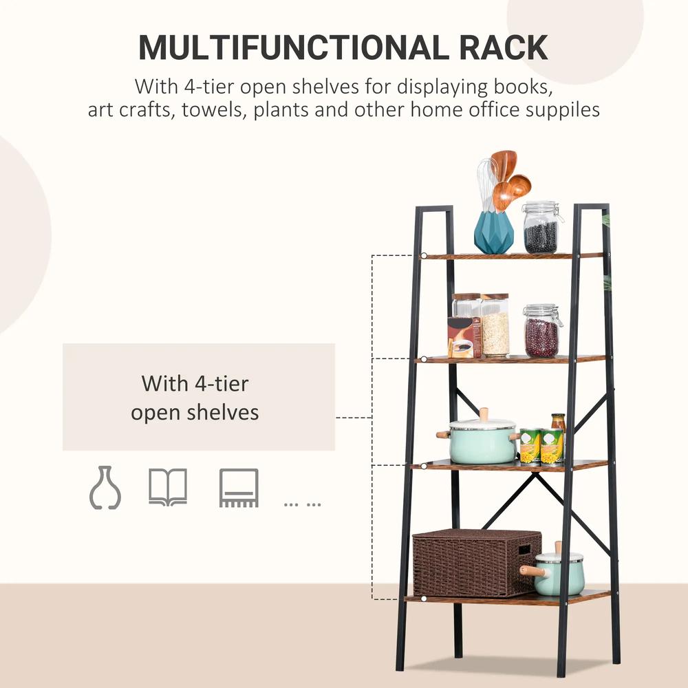 HOMCOM Ladder Shelf, Bookshelf, 4-Tier Industrial Storage Rack for Living Room, Bedroom, Kitchen Additional View 4