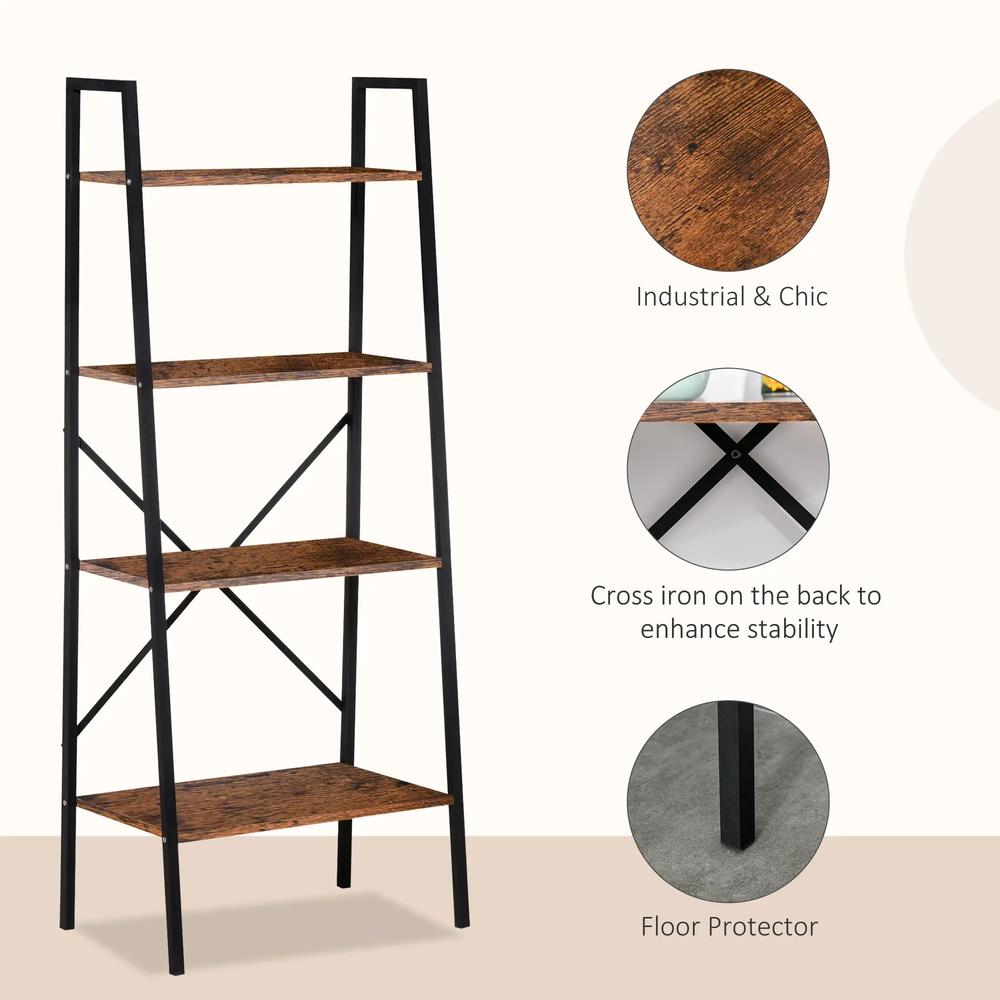HOMCOM Ladder Shelf, Bookshelf, 4-Tier Industrial Storage Rack for Living Room, Bedroom, Kitchen Additional View 5