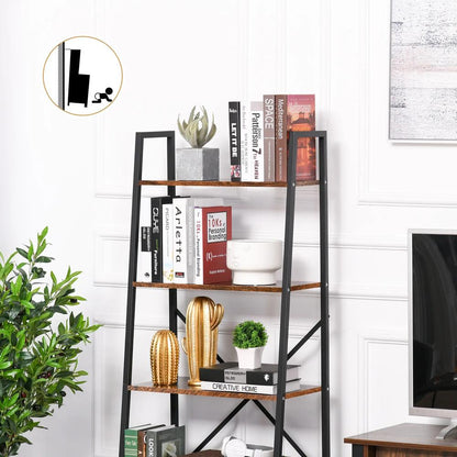 HOMCOM Ladder Shelf, Bookshelf, 4-Tier Industrial Storage Rack for Living Room, Bedroom, Kitchen Additional View 6