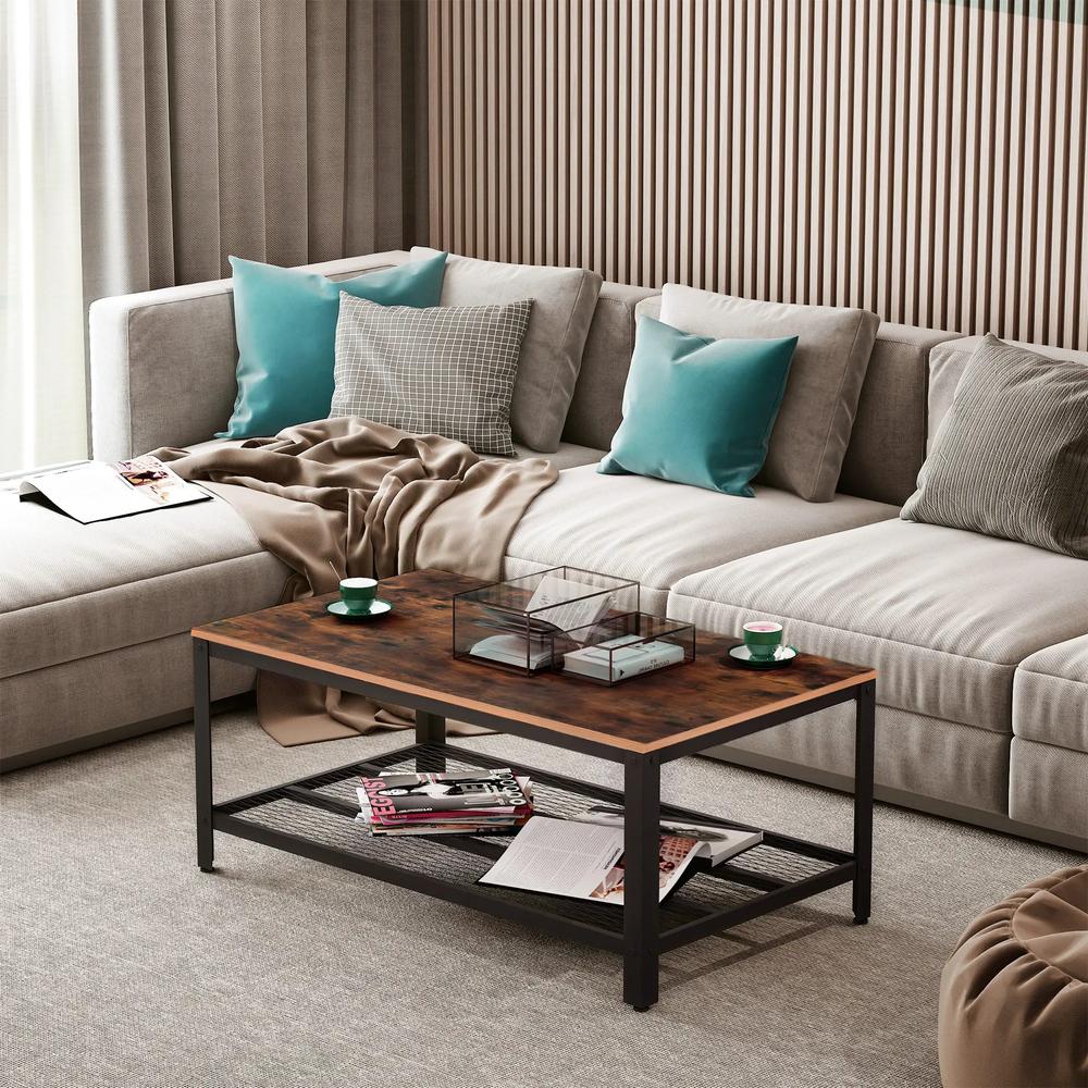 HOMCOM Coffee Table Industrial Side Table Living Room Table with Storage Shelf and Metal Frame for Home Office, 106L x 60W x 45Hcm Additional View 2