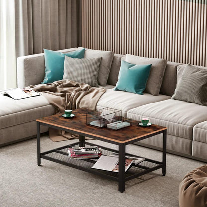 HOMCOM Coffee Table Industrial Side Table Living Room Table with Storage Shelf and Metal Frame for Home Office, 106L x 60W x 45Hcm Additional View 2