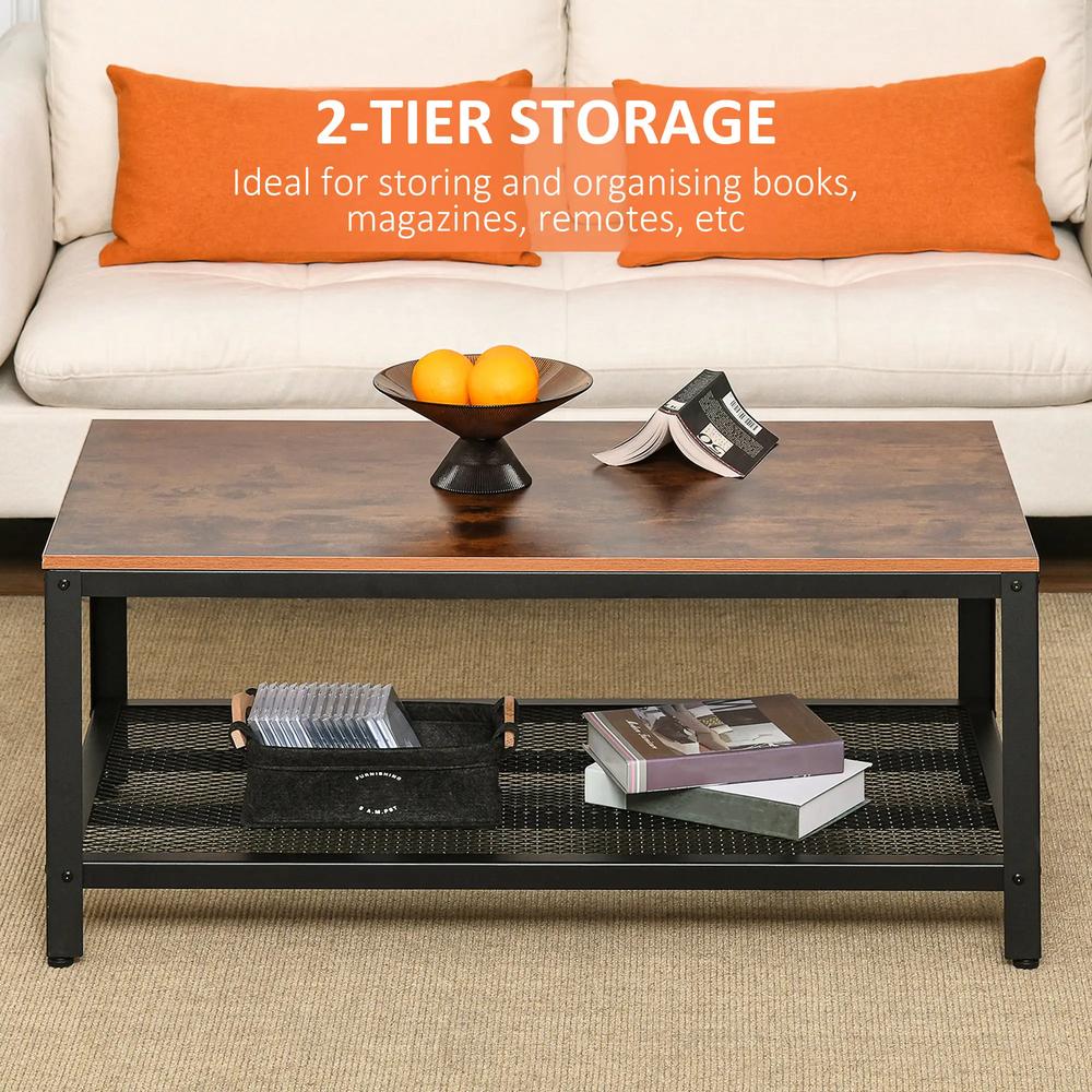 HOMCOM Coffee Table Industrial Side Table Living Room Table with Storage Shelf and Metal Frame for Home Office, 106L x 60W x 45Hcm Additional View 6