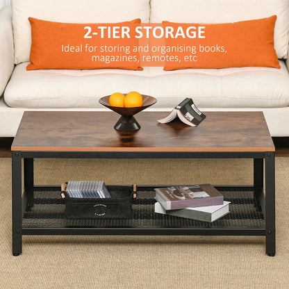 HOMCOM Coffee Table Industrial Side Table Living Room Table with Storage Shelf and Metal Frame for Home Office, 106L x 60W x 45Hcm Additional View 6