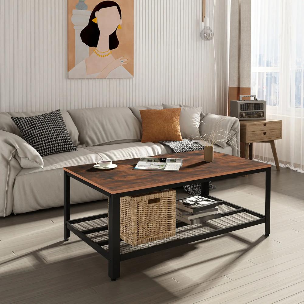 HOMCOM Coffee Table Industrial Side Table Living Room Table with Storage Shelf and Metal Frame for Home Office, 106L x 60W x 45Hcm Additional View 7